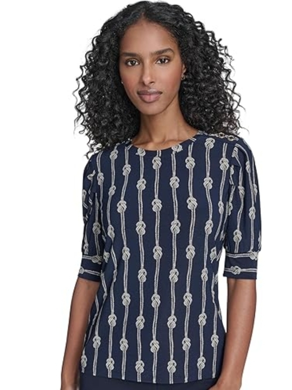 Tommy Hilfiger Navy Knit Knot-Stripe Short Sleeve Top